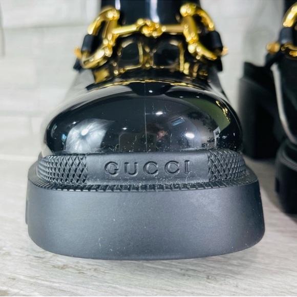 Gucci NWB Size 38 Black Gloss Rubber Insulated Horsebit Knee-High Rain Boot NWT - Picture 5 of 14